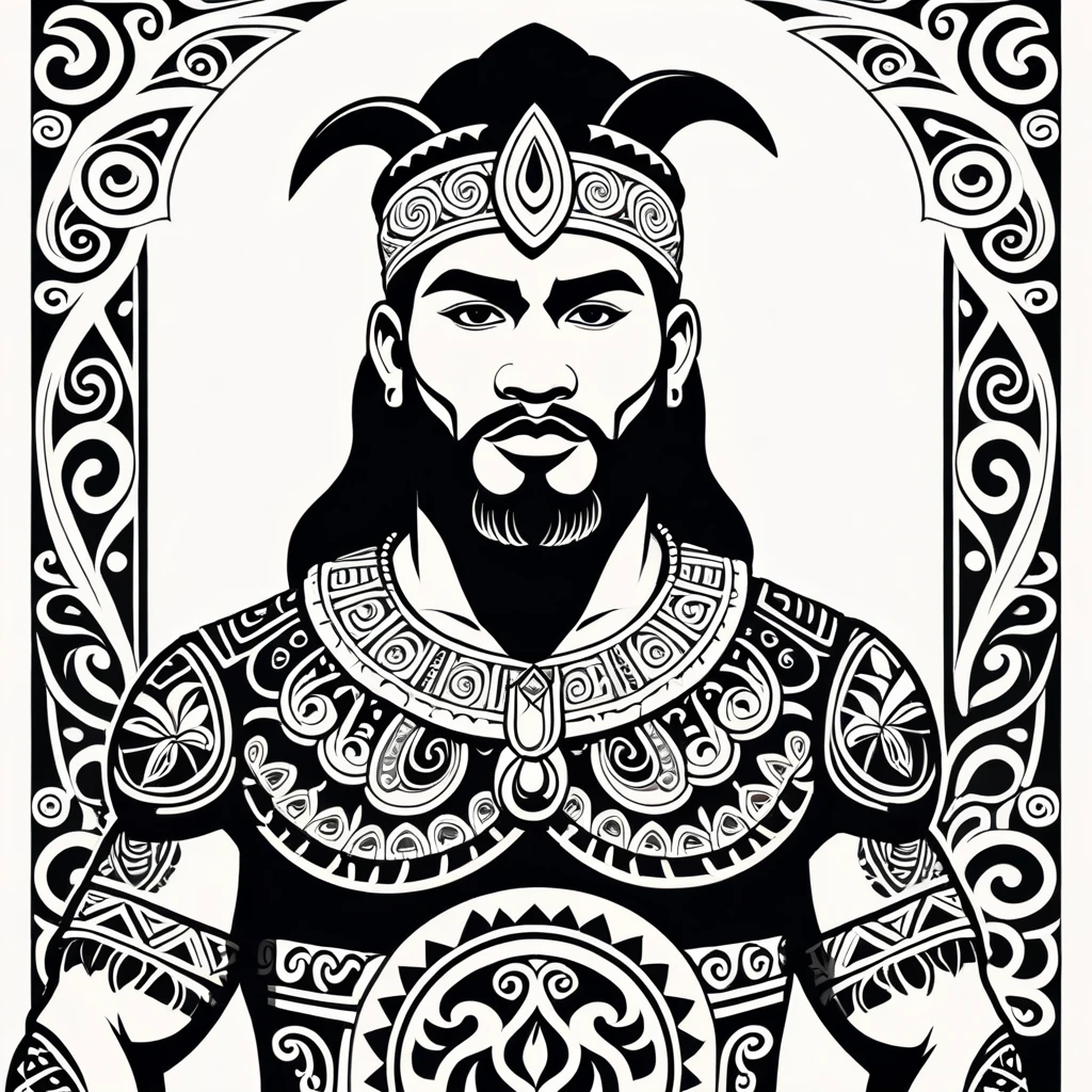 man in maori folk outfit, vector graphics, strong contours