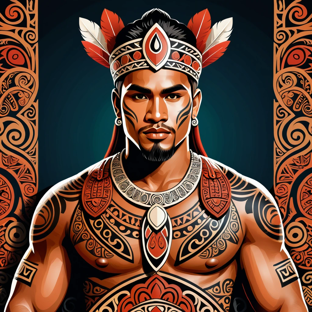 man in maori folk outfit, vector graphics, strong contours
