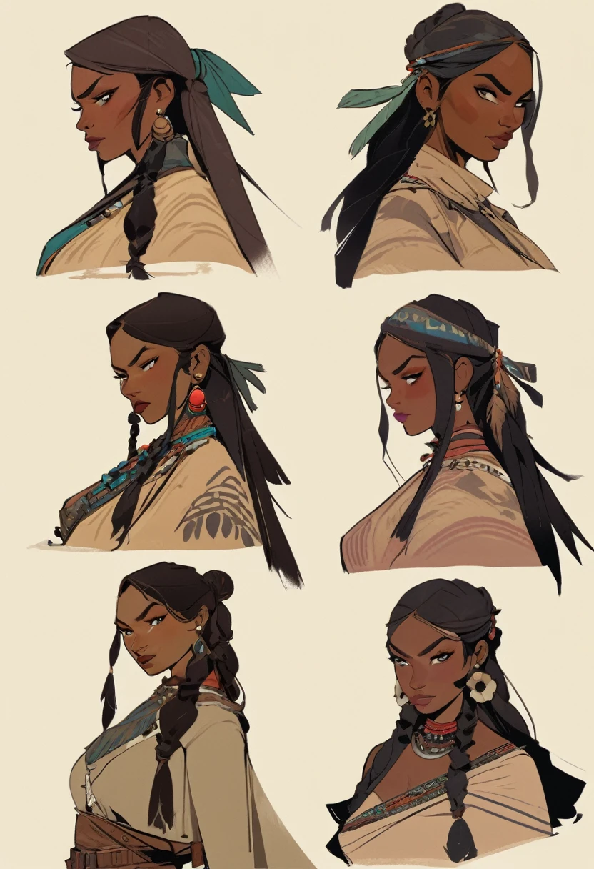 score_9, score_8_up, score_7_up, score_6_up, score_5_up, score_4_up, 1womam , Western, far away, Wild West, red dead Redemption, cartoon art style, Hunting, desert, Nightfall, Indigenous, Solo, Bow, Hunter, Thong, Indian marks, Crouching, stealthy, long straight hair, Plume