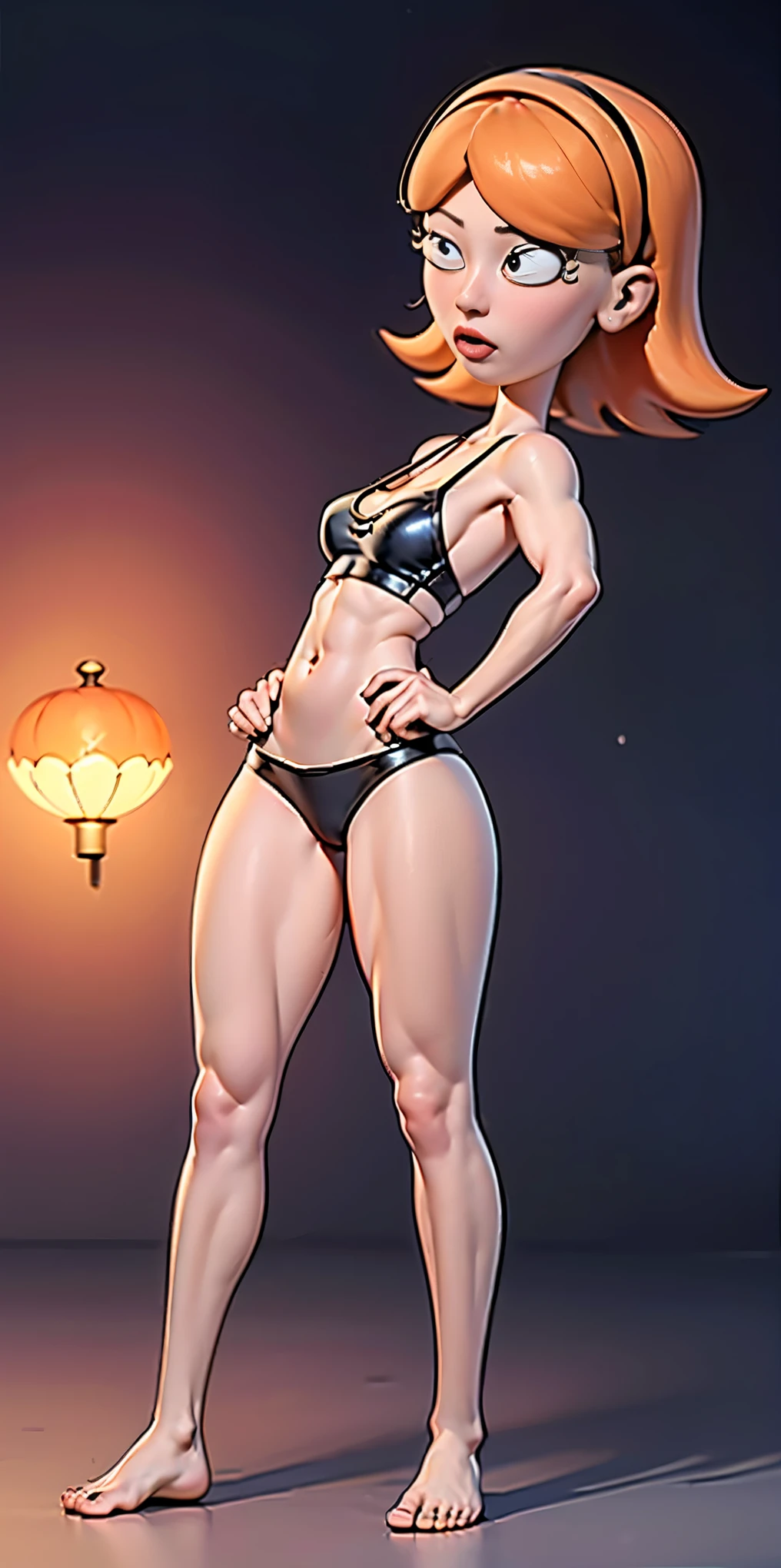 Scenary: Plain background Character: Solo Female: Body, full body toe to head: Tall and slim with an hourglass figure Toned and muscular physique Slender abs Perfect anatomy (hands on hips, good hands, best hands)