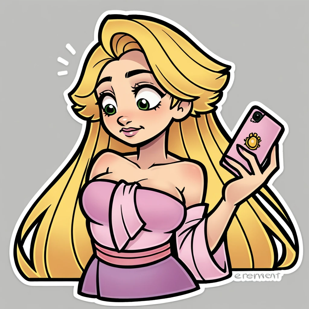 (score_9, score_8_up), Rapunzel, wrapped in towel, medium breasts, holding phone