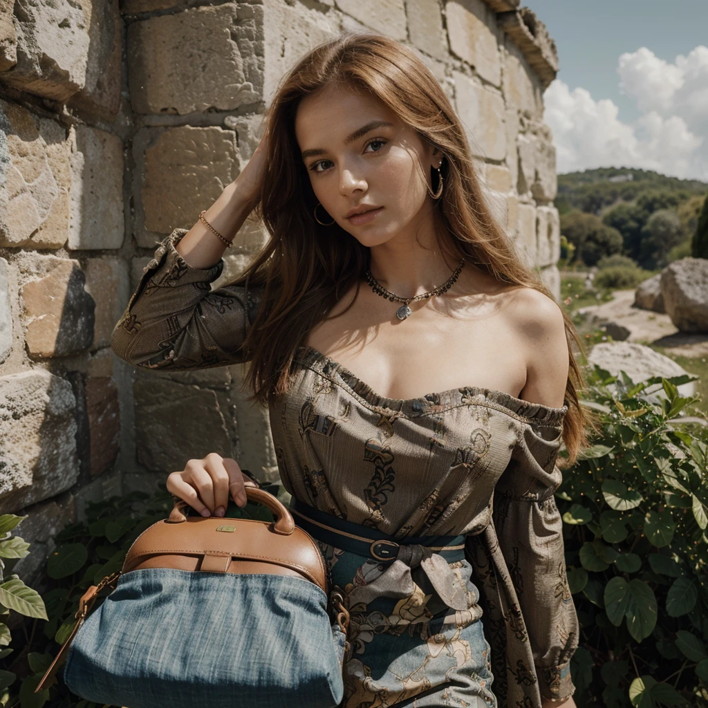 Génère moi la plus belle femme rousse de 25 ans du monde avec un visage ultra réaliste et ultra détaillé unique et très originale , une tenue moulante et bien habillé , des bijoux luxueux des plus grandes marques de bijoux ainsi que des accessoires ceintures …. De la marque Gucci avec un fond d’un paysage de nature tout ça en 8k rtx full graphisme