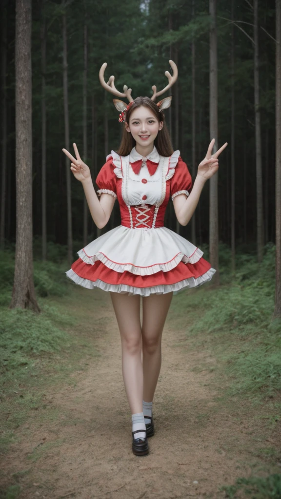 realistic,score_9, score_8_up, score_7_up,
Hyperrealism,illumination, 1girl, stand, full body, simple background, small breasts, from front, Deer antler hairpin,outdoor,Dynamic lens,Dynamic Action,Give a V victory sign, Circus Costumes,Alice in Wonderland,Giant mushroom forest