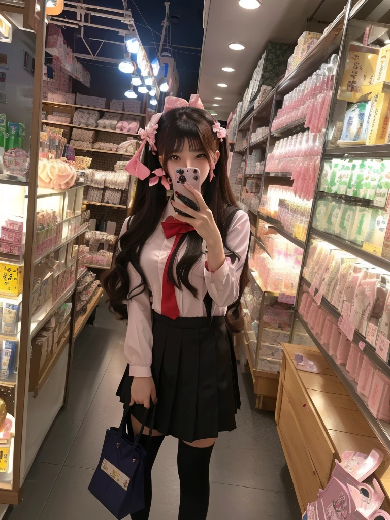 A woman takes a selfie in a store, Sakimichan, Ulzan, Chiho, Belle Delphine, Anime girls in real life, Japanese school uniform for girls, Wear Japanese , Qingfu, Cute kawaii girl, Watch Stream 666, Japan maid café, Blackpink's Larissa Manoban