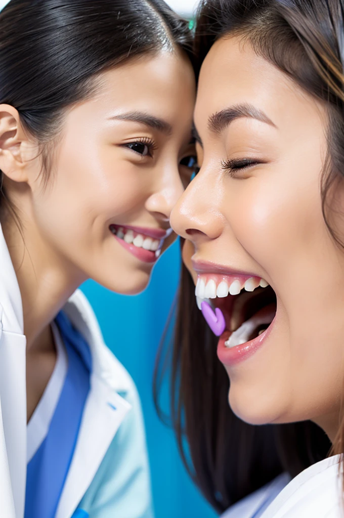 Dental hygienist, 2 women　横並び smile 医療スクラブ着用 日本人 黒髪 20代前半女性　Upper body close-up　smile　Shooting outside　Harmony々