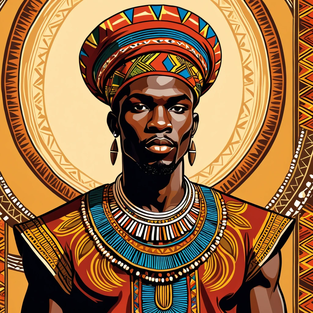 man in african folk outfit, vector graphics, strong contours