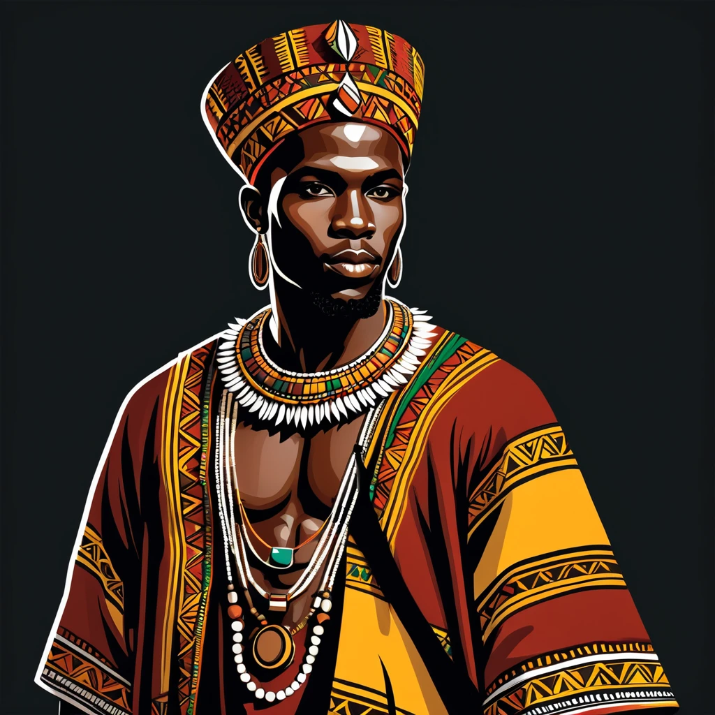 man in african folk outfit, vector graphics, strong contours