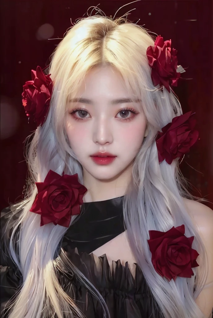 Jang Won-young, doll lips, full lips, large eyes. Best Quality, Masterpiece, ultra high resolution, (photorealistic:1.5), photo and gross, 1 girl, off the shoulder, in the dark, deep shadow, low key, cold light, sexy look