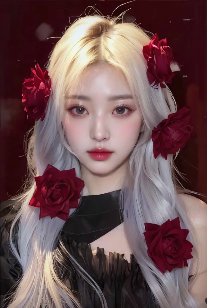 Jang Won-young, doll lips, full lips, large eyes. Best Quality, Masterpiece, ultra high resolution, (photorealistic:1.5), photo and gross, 1 girl, off the shoulder, in the dark, deep shadow, low key, cold light, sexy look