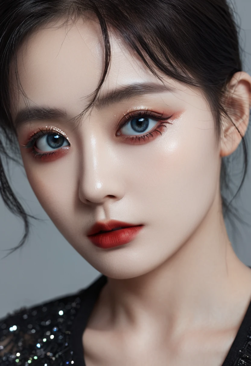 8K, dark_fantasy, Delicate face, (Delicate glass pupil: 1.5), Standing full body portrait, One eye is blackened, Redness in one eye, 1 person, Mechanical wonder, exist