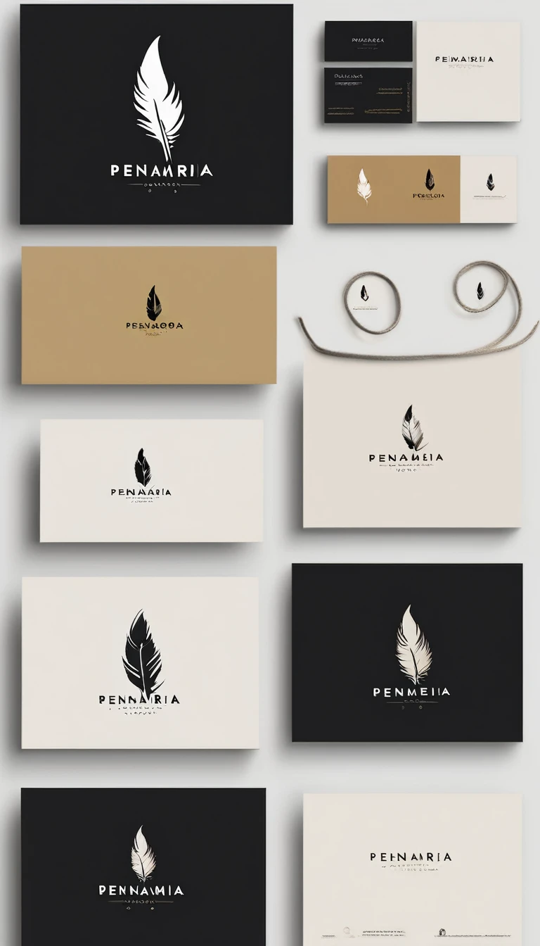 A minimal, modern, simple, cinematic logo design for the brand “Penamemoria". Create a modern, minimalistic, high-quality, logo of a bird feather
