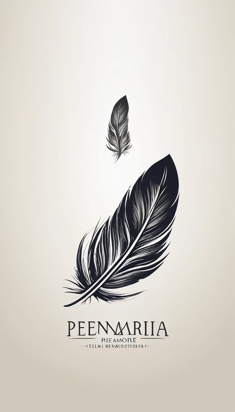Create a minimal, modern, simple, inspirational, memorable, dream like logo design of a feather for the brand “Penamemoria".