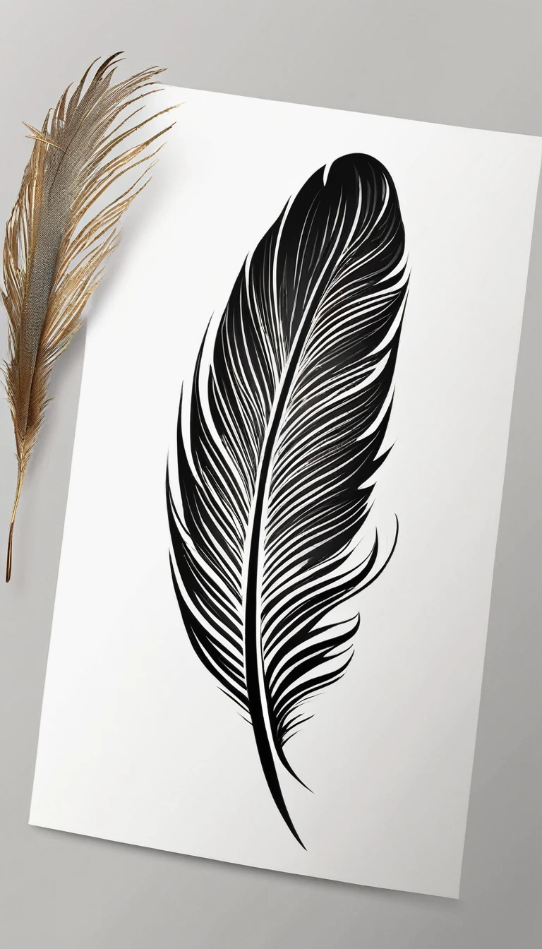 Create a minimal, modern, simple, inspirational, memorable, dream like logo design of a feather for the brand “Penamemoria".