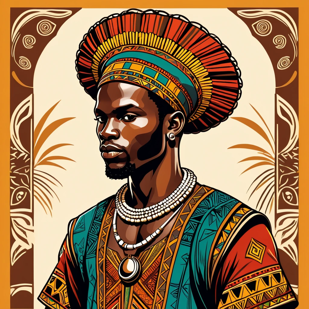 man in african folk outfit, vector graphics, strong contours
