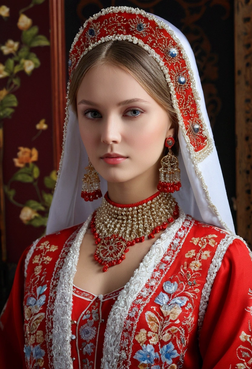 (((tmasterpiece))), Top Quality, Very detailed, Beautiful Russian girl, in traditional attire