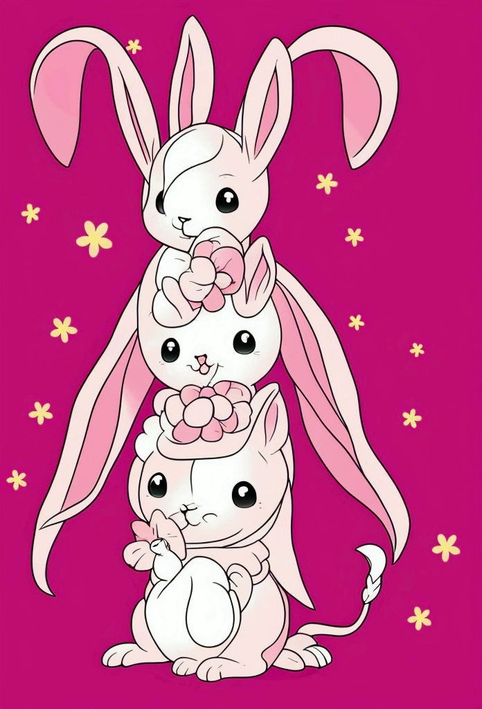 Illustrations featuring rabbits as characters。Pink with long ears、Winking cute girl character