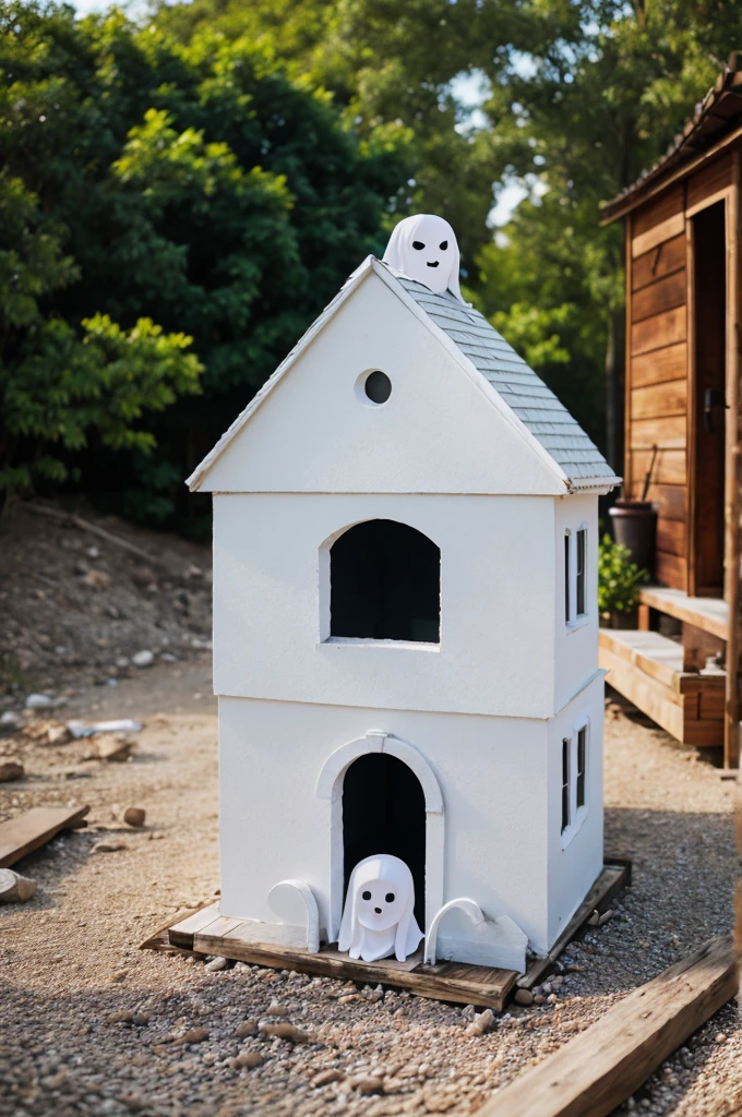 Ghost with a small house create a image 