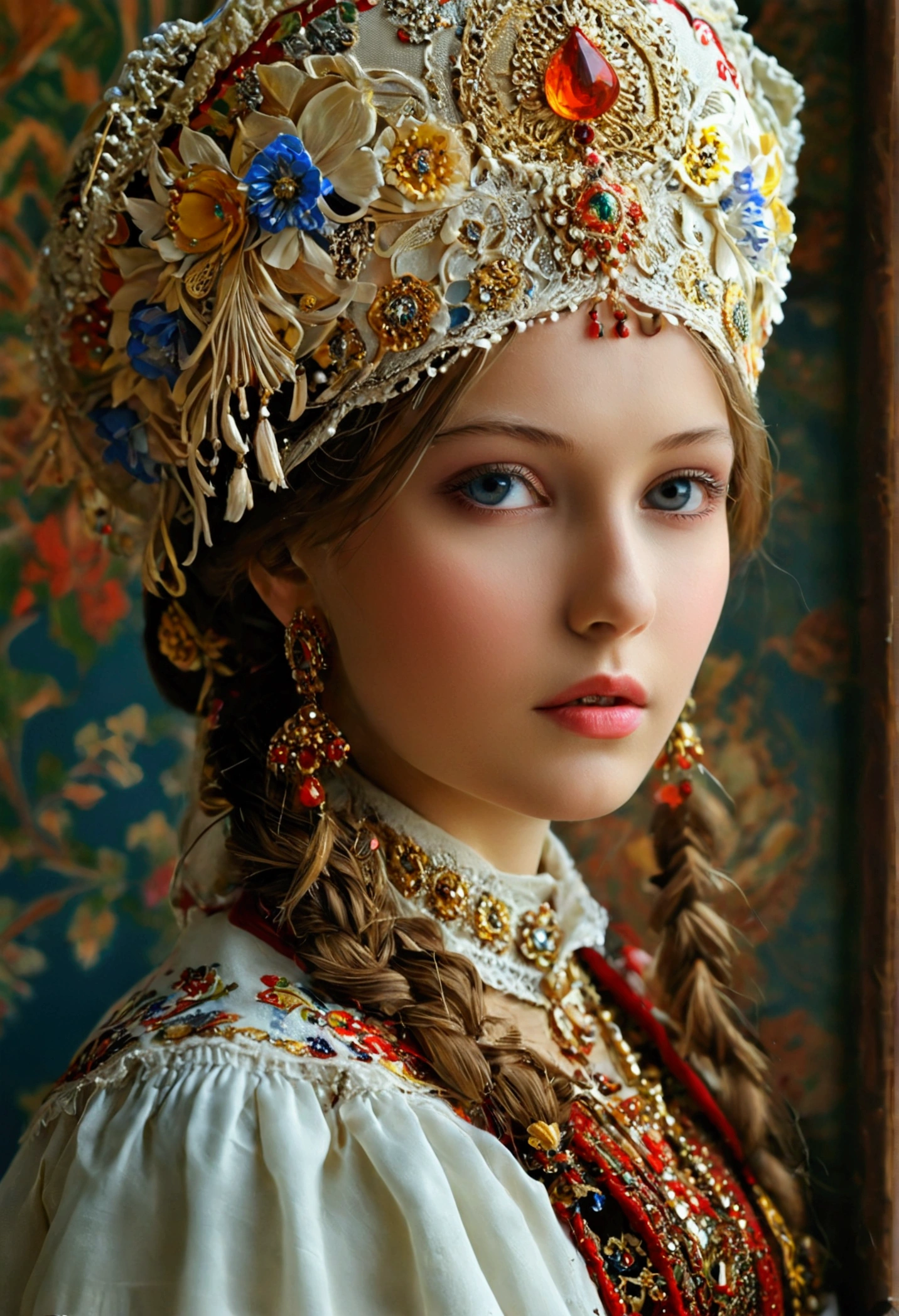 (((tmasterpiece))), Top Quality, Very detailed, Beautiful Russian girl, in traditional attire