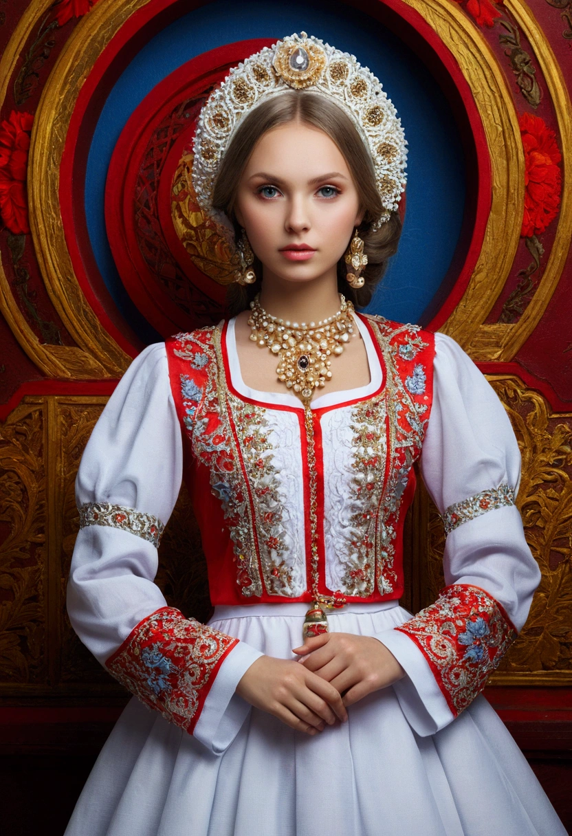 (((tmasterpiece))), Top Quality, Very detailed, Beautiful Russian girl, in traditional attire