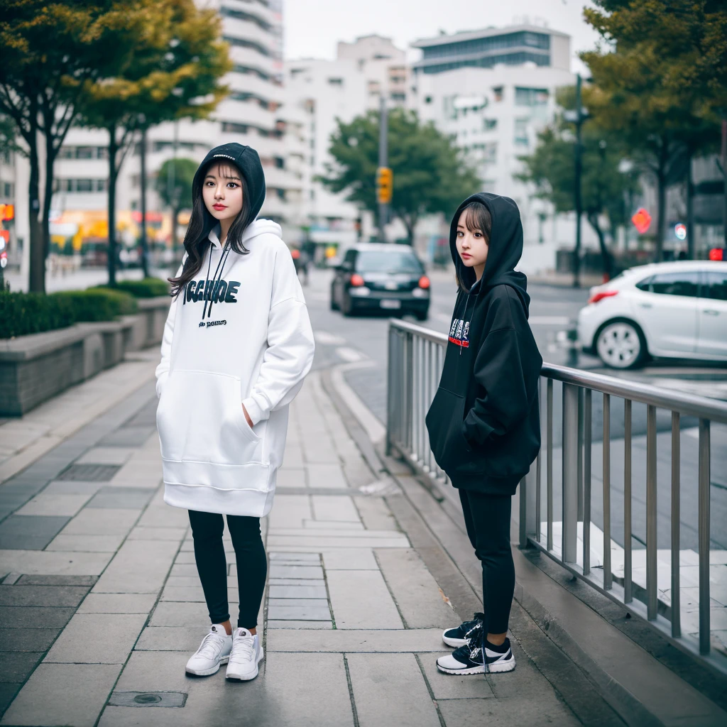arafed woman in a white hoodie standing on a sidewalk, girl wearing hoodie, black haired girl wearing hoodie, wearing hoodie, korean girl, korean women's fashion model, beautiful south korean woman, wearing a hoodie, she is wearing streetwear, xintong chen, gorgeous young korean woman, korean woman, 8k artgerm bokeh, in a hoodie