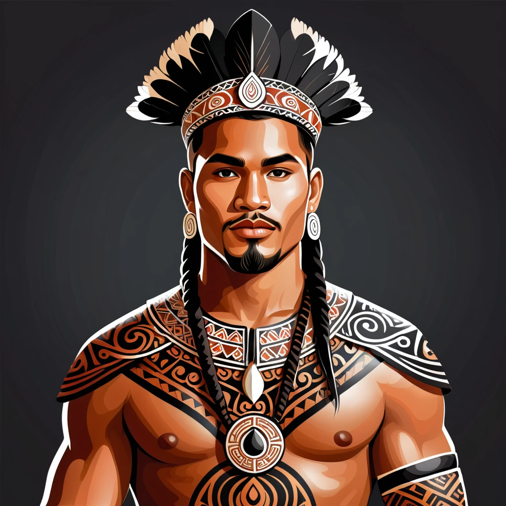 man in maori folk outfit, vector graphics, strong contours
