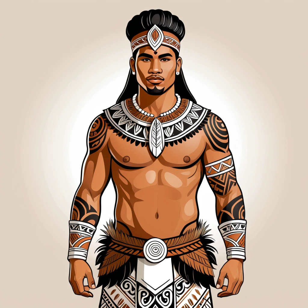 man in maori folk outfit, vector graphics, strong contours
