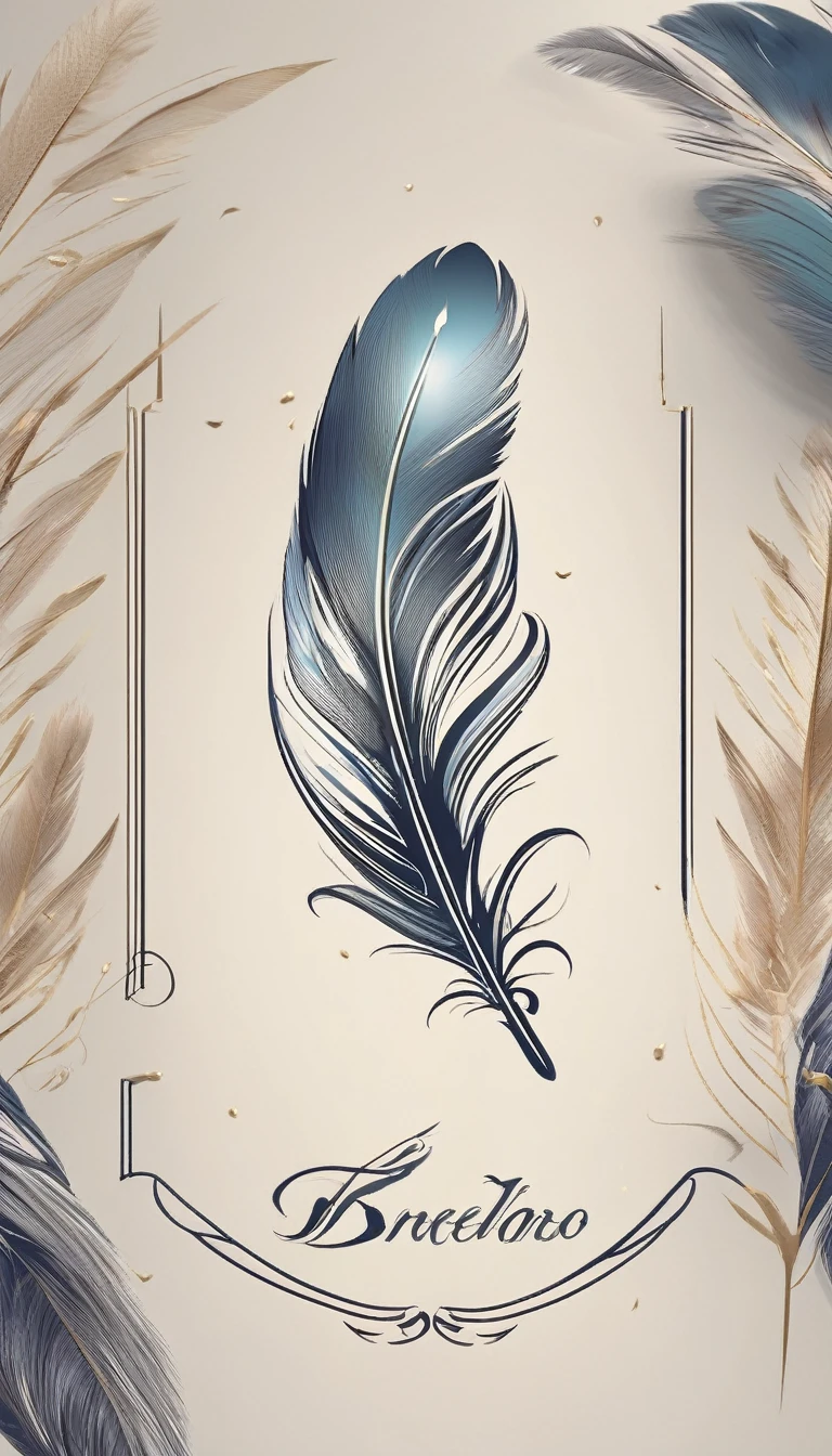 A sophisticated and timeless logo of a poetic, dreamy feather for a high-end cinematic storytelling brand. The logo should incorporate an elegant font and include an illustration of a special, fantastic feather that convey a sense of dreams, stories, music and memories