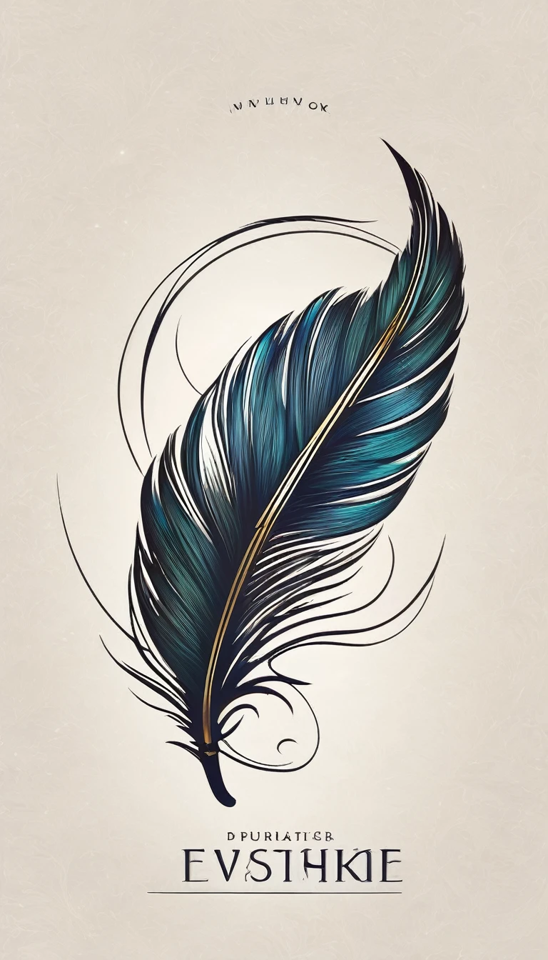 A sophisticated and timeless logo of a poetic, dreamy feather for a high-end cinematic storytelling brand. The logo should incorporate an elegant font and include an illustration of a special, fantastic feather that convey a sense of dreams, stories, music and memories