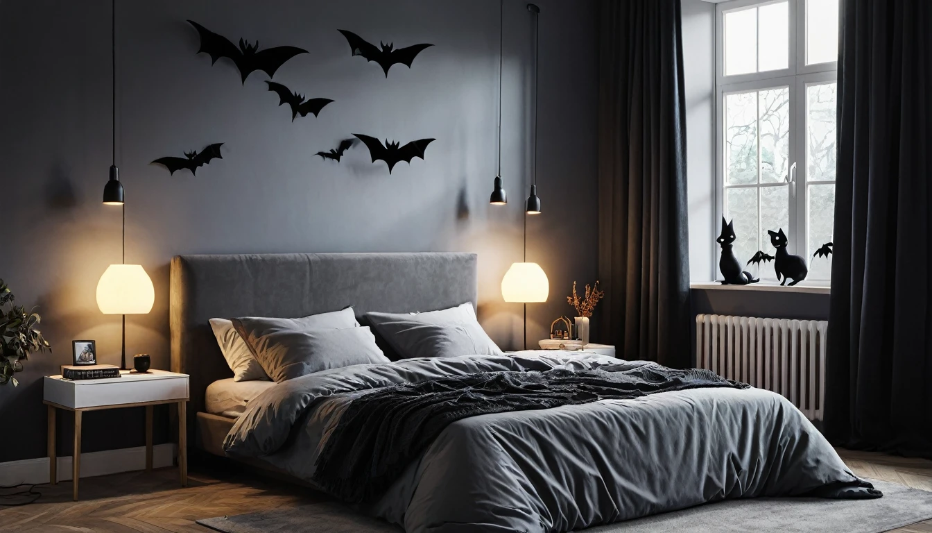 Simple small bedroom pictures add a spooky atmosphere in the morning