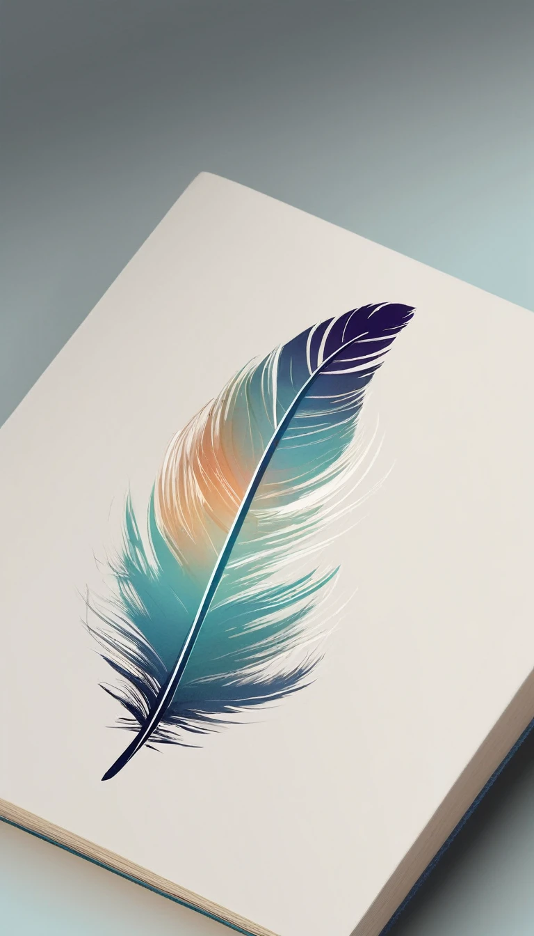 Create a cinematic, abstract logo for a film production company based on stories and music. The logo should represent a dreamy, poetic Feather. Minimalist logo design impressed on a book cover