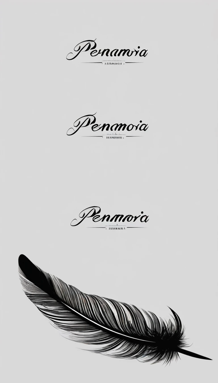 A minimal, modern, simple, cinematic logo design for the brand “Penamemoria". Create a modern, minimalistic, high-quality, logo of a feather-bird