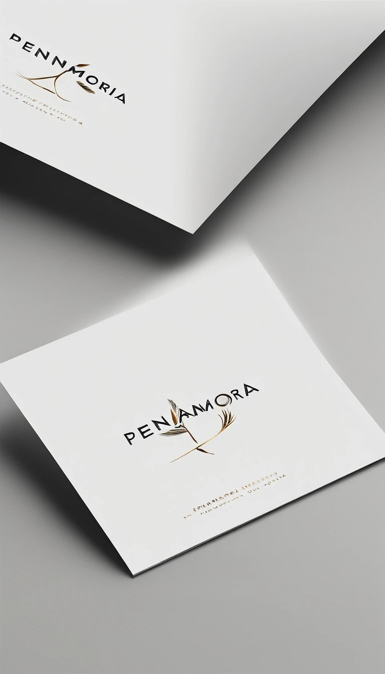 A minimal, modern, simple, cinematic logo design for the brand “Penamemoria". Create a modern, minimalistic, high-quality, logo of a feather-bird