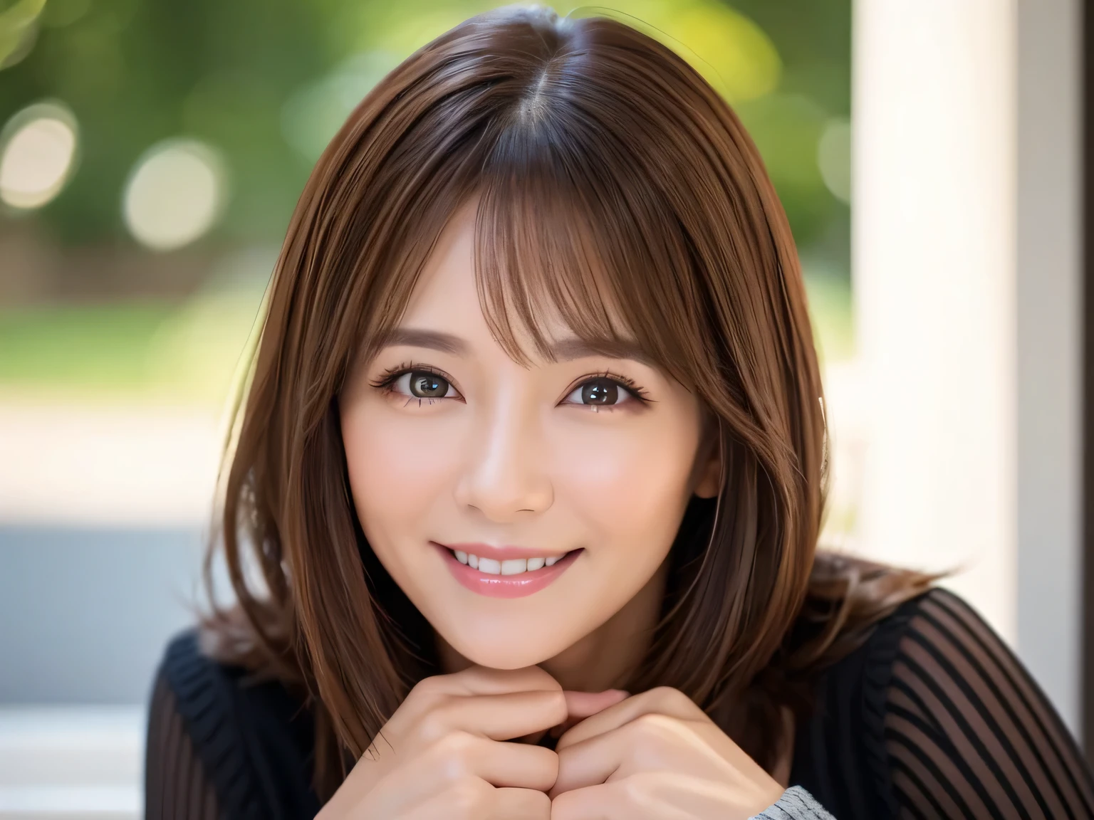 40-year-old woman、Brown Hair、Face only、Charming、smile、Long sleeve、clear、Beauty