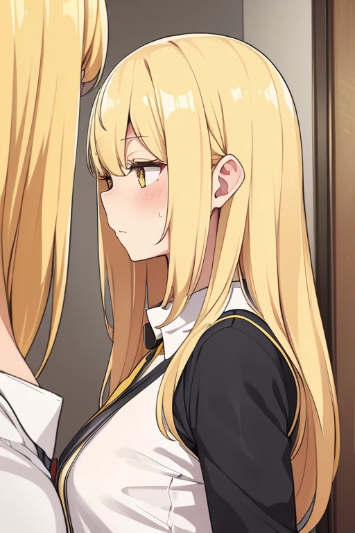 One girl, alone, woman, (Tolerate野_Tolerate),(blonde) (blonde_hair), (gold_hair), ((length_hair)), ((前hair)), (yellow_eye), blush, cute, Love&#39;s Cheek, Innocent face, pointed_ear, (blush_Stickers), flat_Big breasts, Narrow waist, dress, bow, bracelet, tooth, Portrait Global Illumination, hdri, Scattered beneath the surface, masterpiece, 4K, Ray-tracing, beautiful, Glamour、 sharp, Smooth Skin, Anime Sunset, since、No correction、Uncut、20+、Ahegao、Overflowing love juice、No correction、Pink nipples、Delicate painting, beautiful幼女, 長いhair, temperament,beautifulwomanが口紅で唇を塗る. beautifulwomanの顔, Fine details, ,身naked体, Expose your breasts,naked、