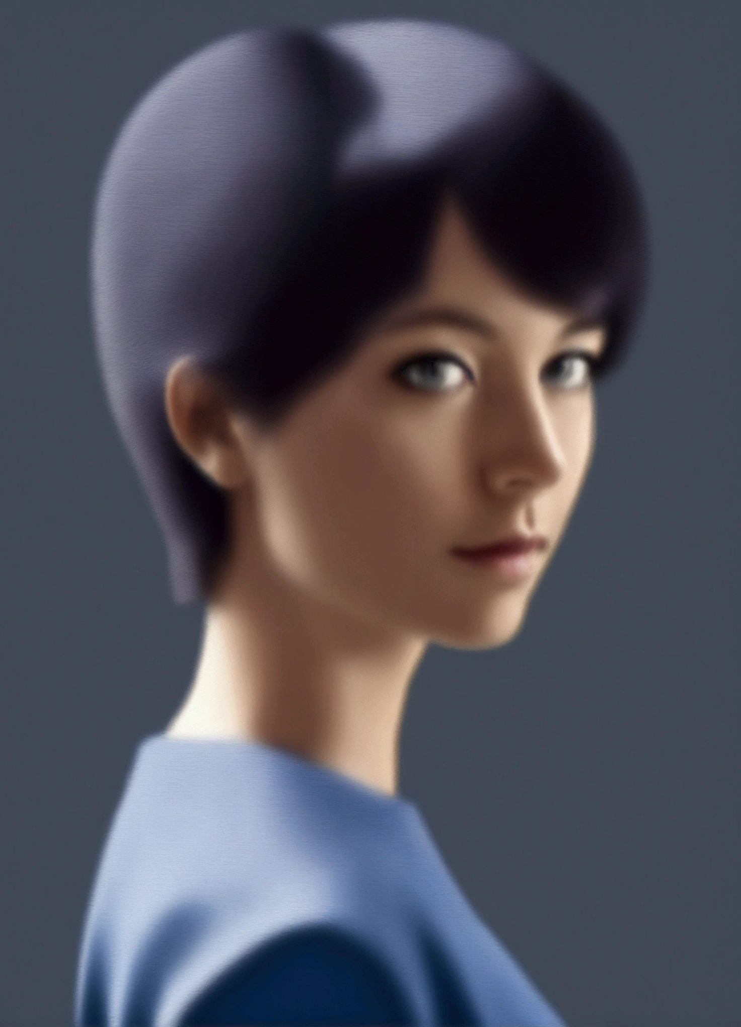 Quality improvement, gray t-shirt for a man, woman's blue blouse, realism, photographic photography