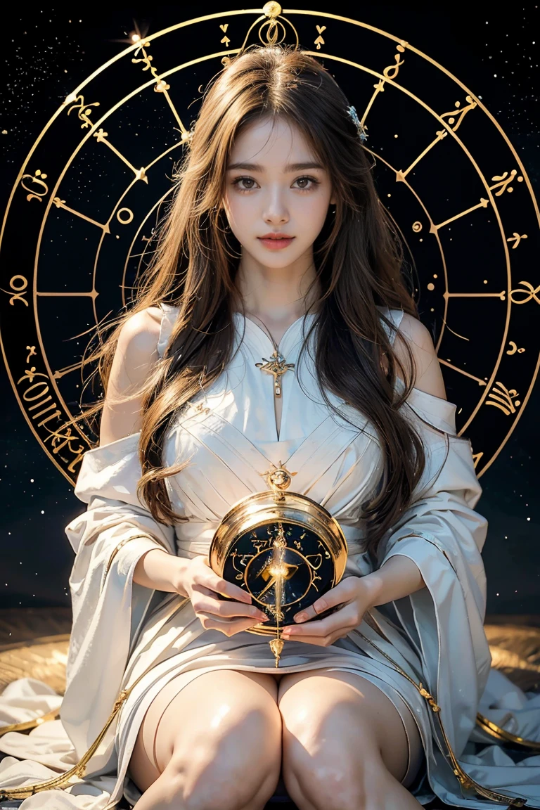 ((masterpiece, Highest quality, Best image quality, High resolution, Realistic, RAW Photos, 8K)), ((Astrology師:1.5)), Names of constellations and zodiac signs, constellations, Astrology, unknown constellations, geometry and Astrology, constellations, constellation Libra, Very accurate and detailed, Libra, Accurate and detailed, Accurate depiction, Number secrets, Very accurate, with constellation, Pisces, Magical Crest, constellation, レースのローブと顔を隠すベールを身に着けたAstrology師の全身ショット, 