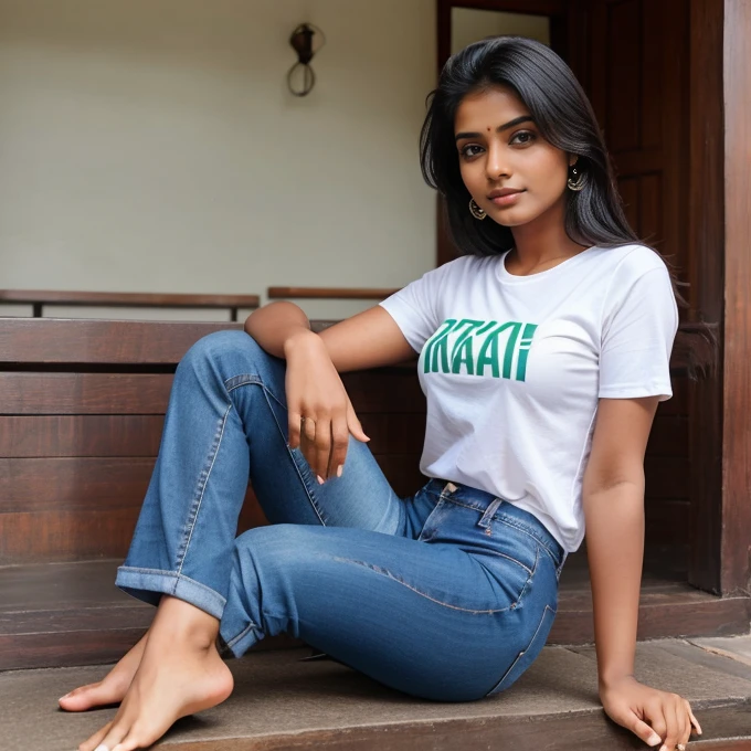 Kerala girl aged 24. Wearing t shirt and jeans trousers. Fare skin. Looking beautiful face.
