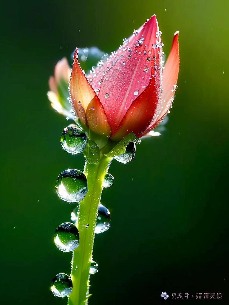 a close up of a flower with water Droplets on it, dew drops, dewdrops, dew, detailed Droplets, water Droplets, Droplets, Water Drop, just After the Rain, transparent Droplets, After the Rain, focus on Droplets, Reflective flowers, beautiful flowers and crystals, Water Drop, summer morning dew, Beautiful nature, After the Rain
