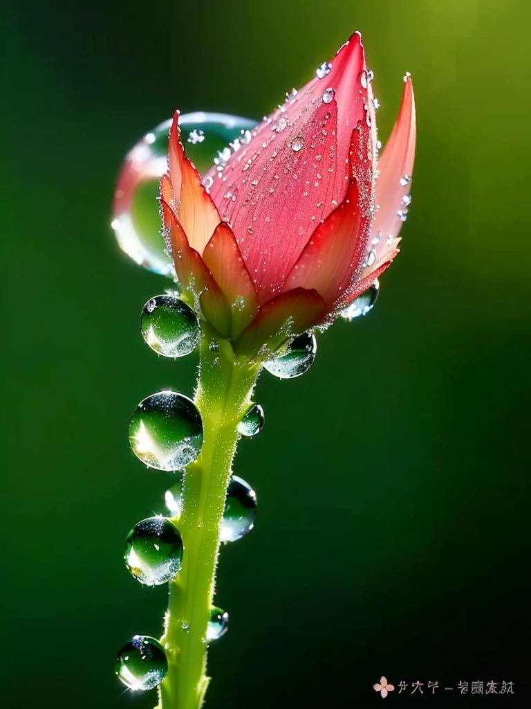 a close up of a flower with water Droplets on it, dew drops, dewdrops, dew, detailed Droplets, water Droplets, Droplets, Water Drop, just After the Rain, transparent Droplets, After the Rain, focus on Droplets, Reflective flowers, beautiful flowers and crystals, Water Drop, summer morning dew, Beautiful nature, After the Rain