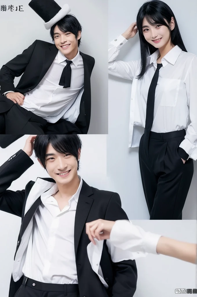 Create a character for ChatAI。
Black Hair、20th Generation、Standard style、suit、ぴったりなパンツsuit、smile、White shirt、intellectual、No underwear on