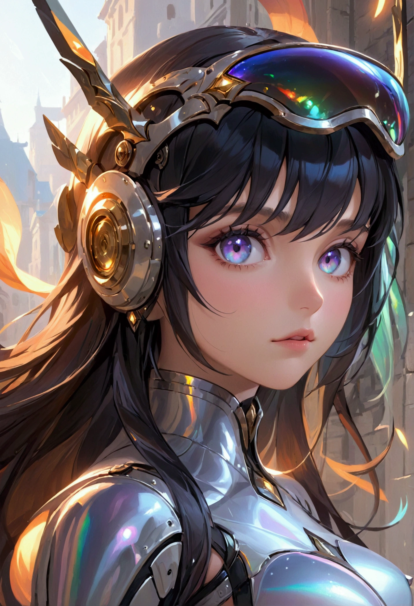 (masterpiece), best quality, expressive eyes, perfect face, Girl,long dark iridescent hair, iridescent eyes, small waist, small breast , large thighs,large ass, outrider