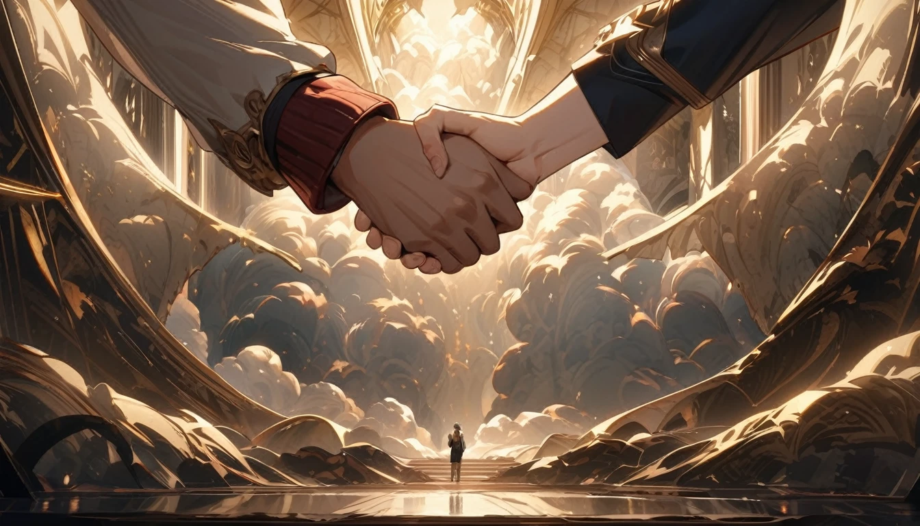 high resolution, An incomparable masterpiece, Detailed background, two hands shaking hands to help lift each other up, The top hand is from someone half old and the other is from someone young.