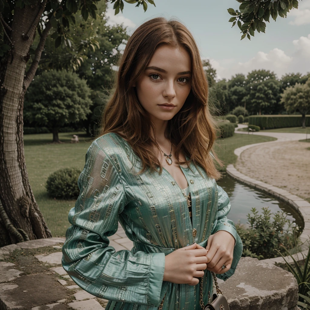 Génère moi la plus belle femme rousse de 25 ans du monde avec un visage ultra réaliste et ultra détaillé unique et très originale , une tenue luxueuse des plus grande boutique de luxe, des bijoux luxueux des plus grandes marques de bijoux ainsi que des accessoires ceintures …. De la marque Gucci avec un fond d’un paysage de nature tout ça en 8k rtx full graphisme