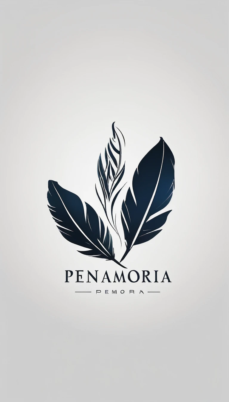 A minimal, modern, simple, cinematic logo design for the brand “Penamemoria". Create a modern, minimalistic, high-quality, logo design of a Feather of Memories