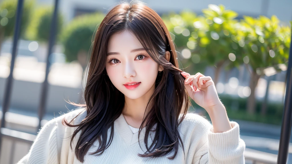 Happy faces as stock prices rise、A cute 20 year old girl、Medium Hair,Natural color lip, Blur the background、Physiologically correct body