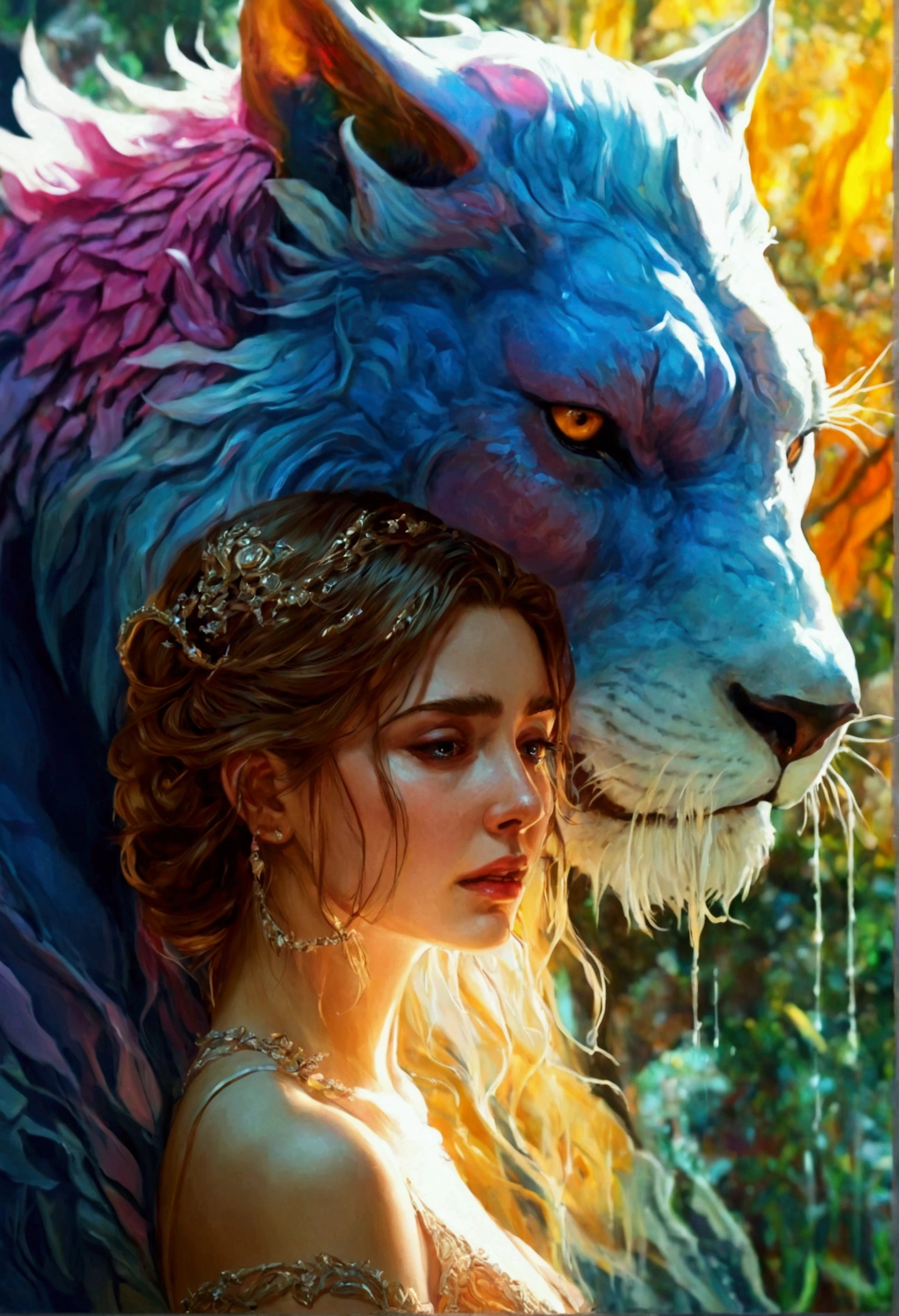 Draw a lady sited in a multifaced beast and she weeping for her sin