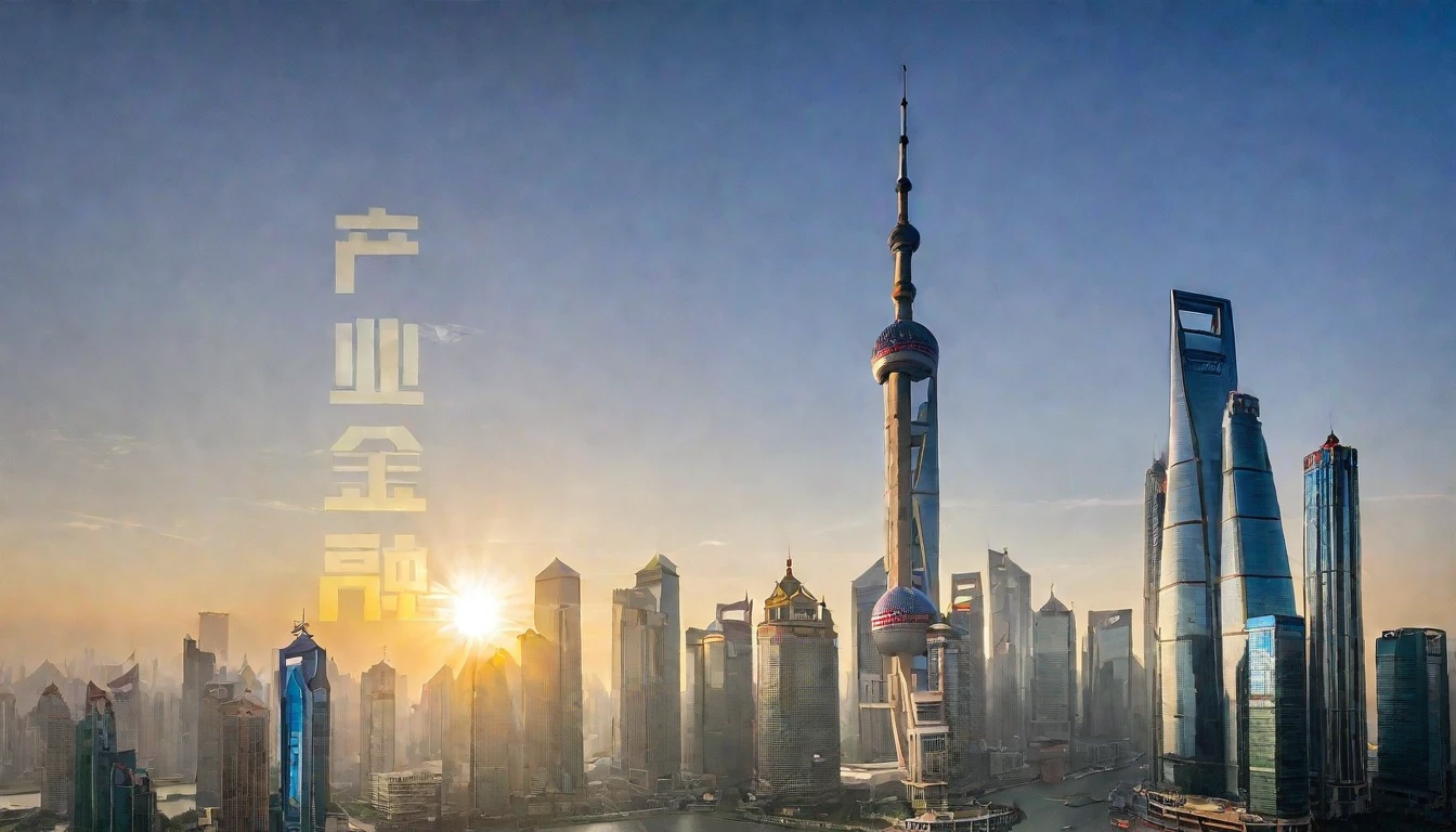 Shanghai, urban landscape, architecture, non-human, blue sky,(sunny day:1.5), sunshine, city, sky, scenery, mountains, clouds, outdoor, skyscraper,Sun, dazzling sunshine,