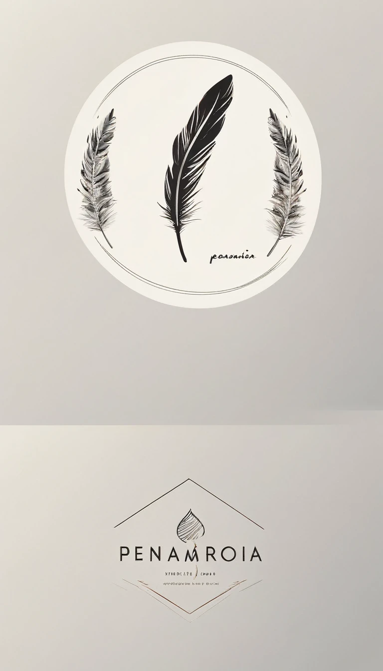 A minimal, modern, simple, cinematic logo design for the brand “Penamemoria". Create a modern, minimalistic, high-quality, logo of a feather of memories. The logo must convey a sense of dreams, stories, memories, music and imagination.