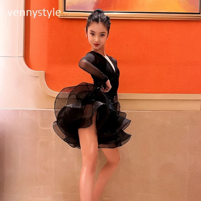 there is a girl in a black dress posing for a picture, modern stylish glamour tutu, very tiny, ballet style pose, shiny, 2263539546], sexy style, shiny black dress, very cute, 1285445247], inspired by Yanjun Cheng, stylish dress