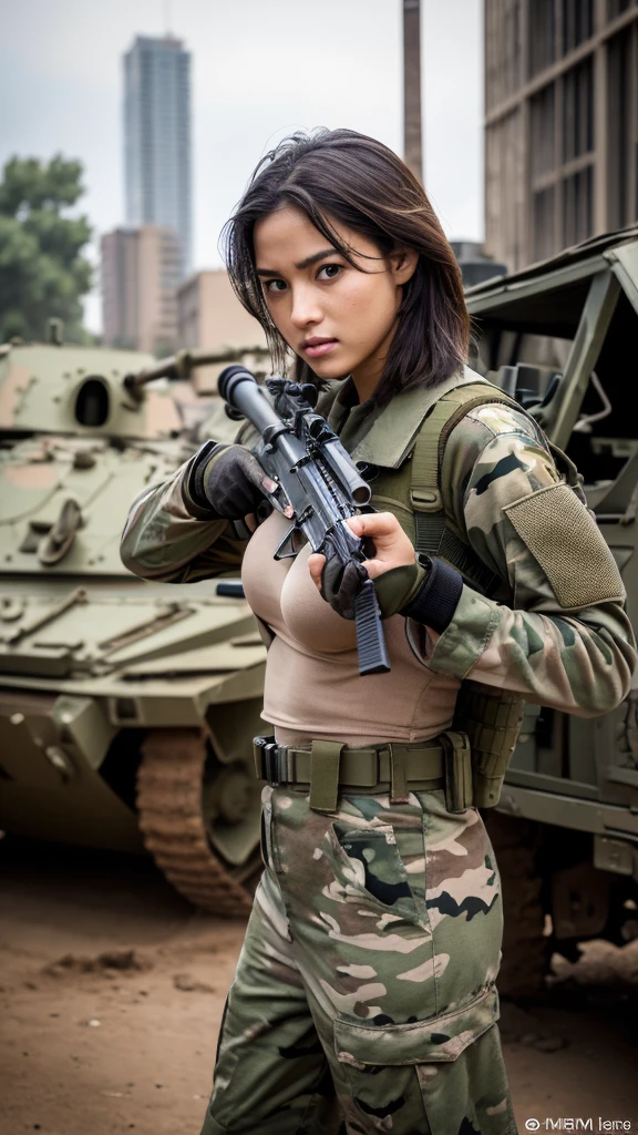 (8k, photo and gross, Best Quality, tmaSterpiece:1.2),(RealiSta, realiStic photograph:1.4),(Highly detailed CG Unity 8k wallpaper),(round face: 1.5), (detailed student:1.3),
24 yo, HermoSa mujer coreana, tanned, bronze skin, VeStido U.S. Uniforme del Cuerpo de MarineS, Luchando en el battlefield, Strong muScleS, war mundial, Modern war theme,
Army Girl, fuSil de aSalto, (SoSteniendo el rifle: 1.3), (Aim and hold the rifle...: 1.3), Military girl, Infantry girl, Shooting, air Strike, air Strike, military, camouflage uniform, Burning of vehicleS, war zone, battlefield, war, reStoS, ExploSioneS, La ciudad en llamaS, in it, Torre de tanque deStrozada, OmbligoS, glove, PantaloneS militaryeS rotoS,
Un roStro manchado de barro y Sangre, piel mojada por el Sudor, Piel con Sangre, Mud stained skin, tiny, eScote, Determination ExpreSSionS, Strict wording, The best
, LoS ultra-HighreS, AbSurdoS, realiSta, phiSically-baSed render(phiSically-baSed render(phiSically-baSed render(phiSically-baSed render(phySically baSed repreSentation)))), cinematic lighting, Complex and cinematic appearance,
cinematic Soft light, tonoS relajanteS, AntecedenteS del battlefield, AntecedenteS de la guerra de la ciudad, fotorrealiSta, FotoS de vaqueroS, Dynamic Angle, large breaSt